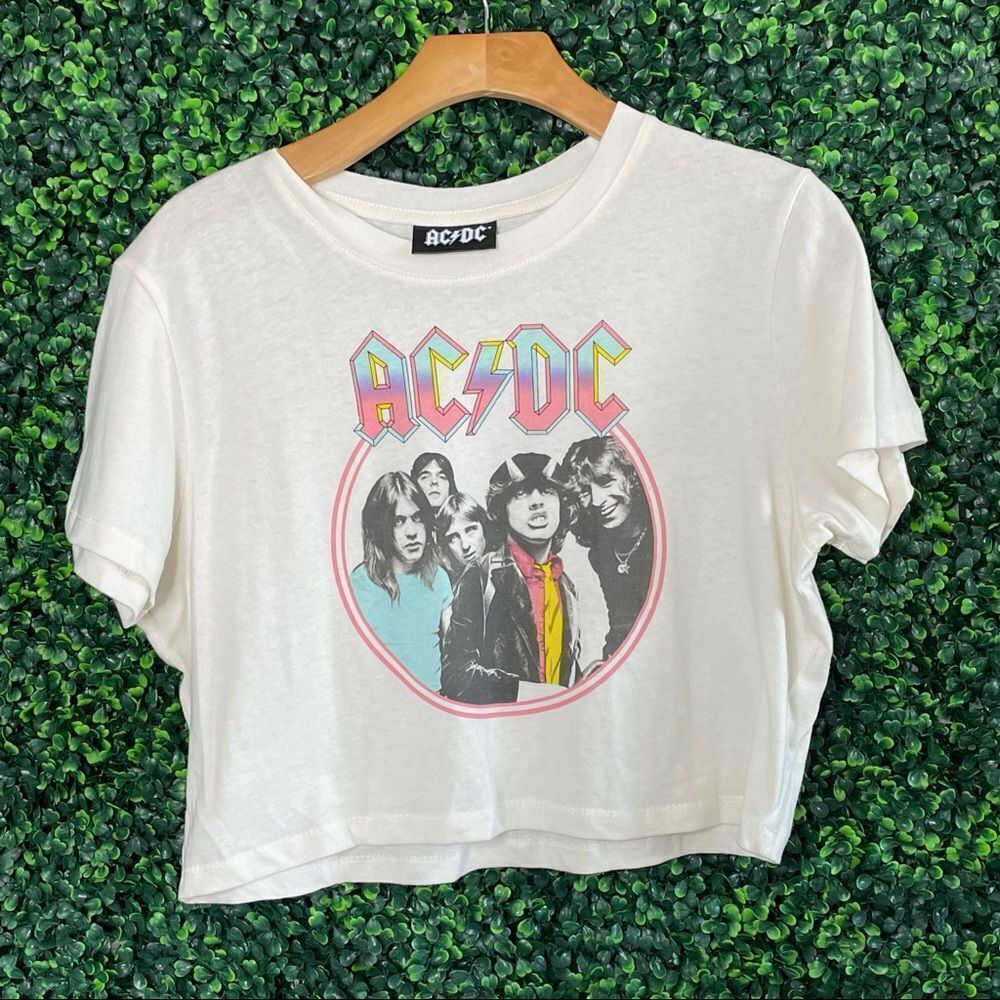 AC/DC Pastel Cropped Graphic Tee Sz M